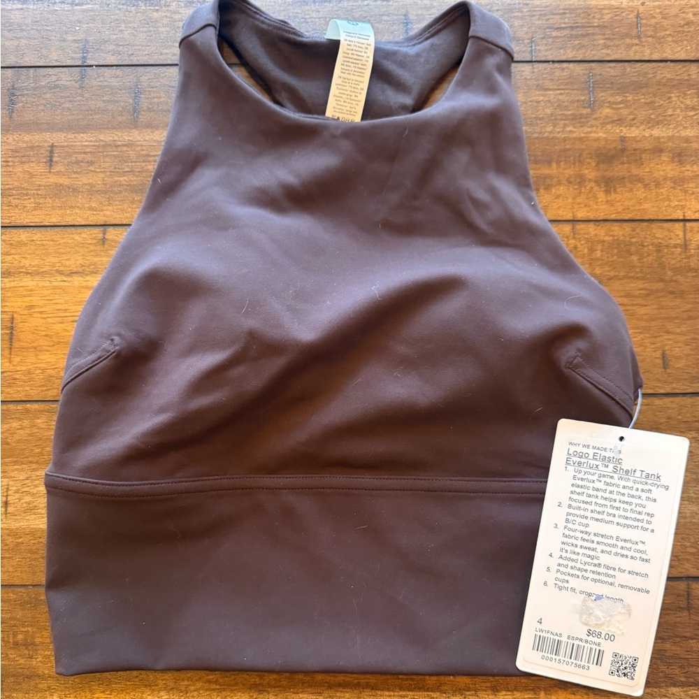 Lululemon Everlux Shelf Tank Espresso Brown Size 4 | Built-In Bra NWT - Picture 2 of 4